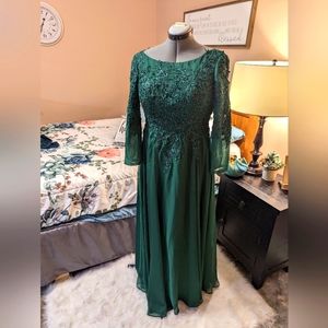 Green Custom made bridesmaid dress or formal with lace, sequins, and beading